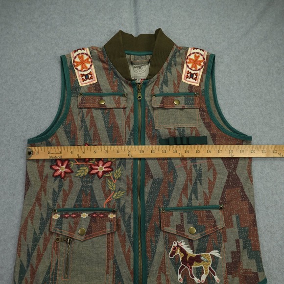 Double D Ranch Vest Womens Medium Brown Southwestern Embroidered Horse Zip Up - Picture 12 of 15